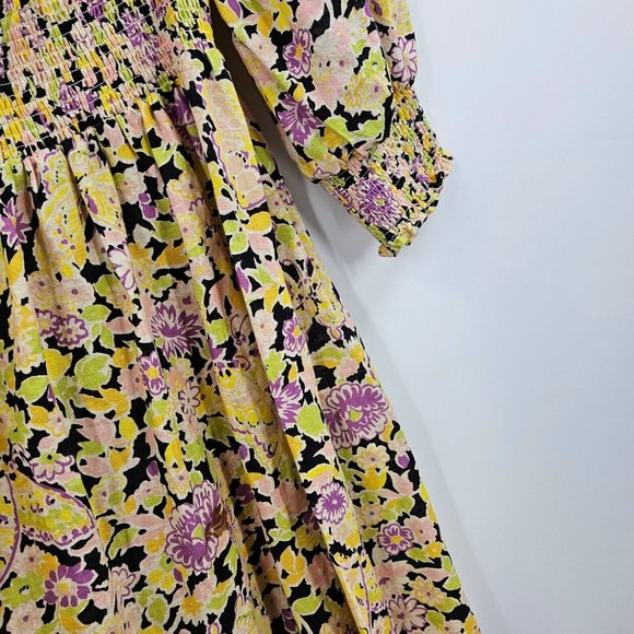 Rixo Dress Mutlticolour Saskia Floral Print Square Neck Smocked Midi Size M - Picture 8 of 9